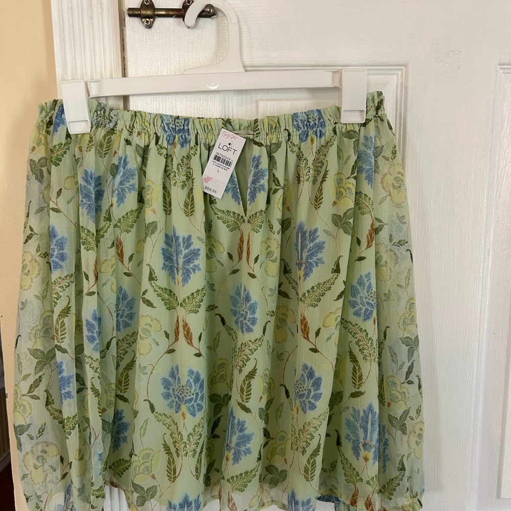 NWT LOFT Mint Green Floral Off-Shoulder Top - Picture 4 of 5
